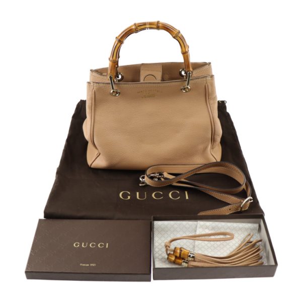 2415013007047 9 Gucci Bamboo Small Handbag Beige 2way Shoulder