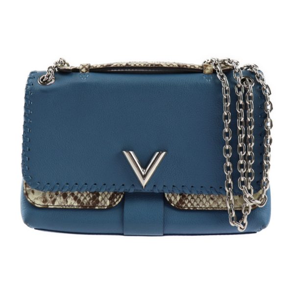 2415023010082 1 Louis Vuitton Chain Shoulder Bag Python Blue Beige