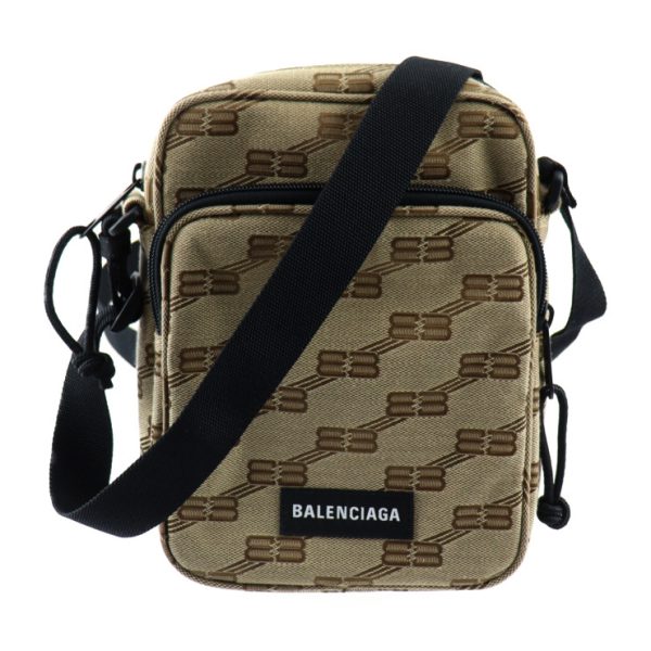 2415023010090 1 Balenciaga Monogram Canvas Shoulder Bag Beige Brown Black