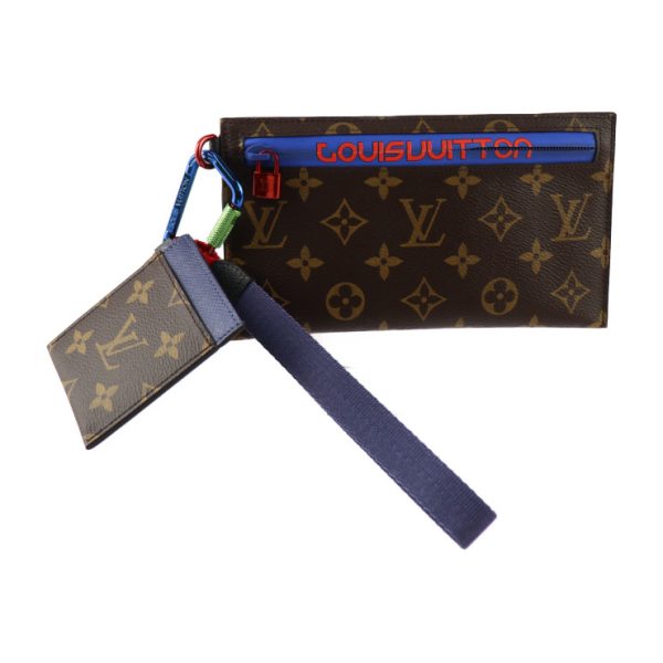 2415023010093 1 Louis Vuitton Ribbon Pouch Leather Brown Blue Red