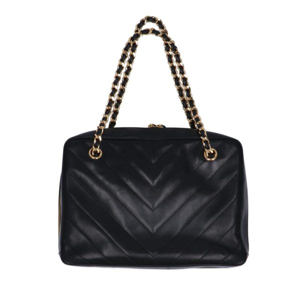 24514 2 Chanel V Stitch Matelasse Handbag Bag Black