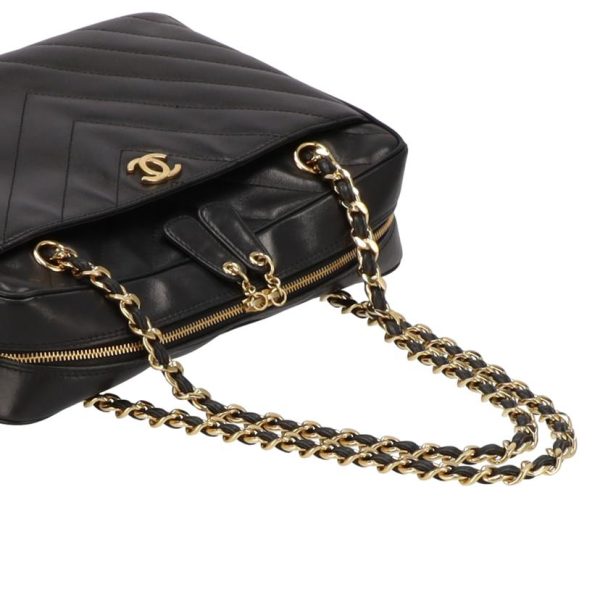 24514 4 Chanel V Stitch Matelasse Handbag Bag Black