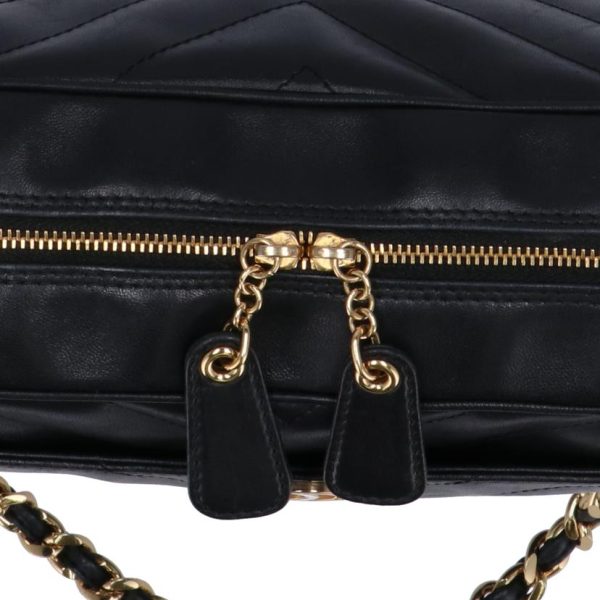 24514 8 Chanel V Stitch Matelasse Handbag Bag Black