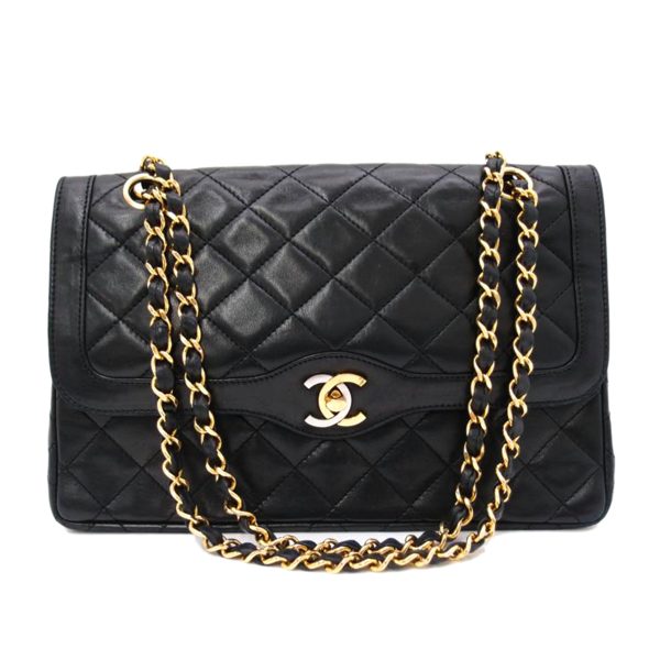 24583 1 CHANEL Vintage Matelasse Lambskin Paris Limited Chain Shoulder Bag Black