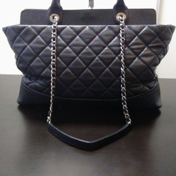 24609 2 CHANEL 2 Way Hand Bag Matelasse Leather Black