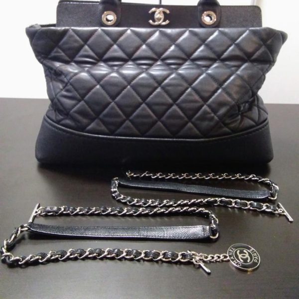 24609 5 CHANEL 2 Way Hand Bag Matelasse Leather Black