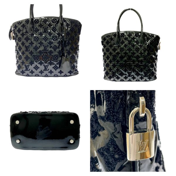 246340 4 LOUIS VUITTON Monogram Enamel Lockit Bouclette Noir Handbag