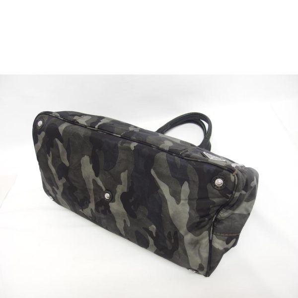 24678 3 Prada Side Studs Camouflage Pattern Nylon Leather Tote Bag Black