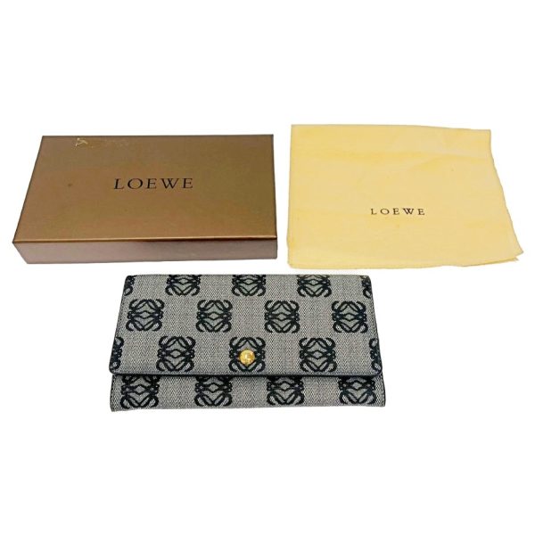 247546 10 Loewe PVC Anagram Long Wallet Gray Black