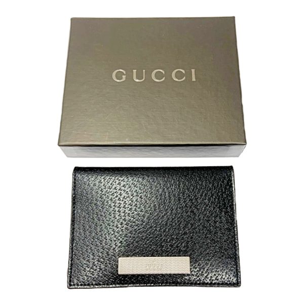 247882 10 Gucci Leather Logo Plate Pass Case Black