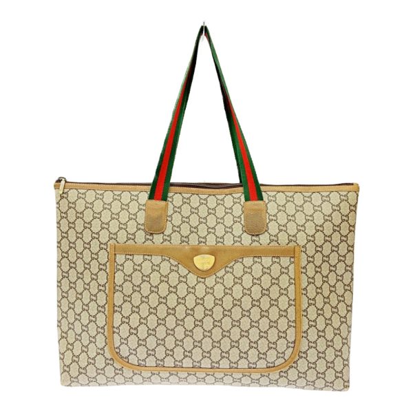 256317 1 Gucci Plus PVC Old Sherry Line Tote Bag Beige