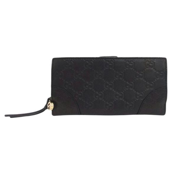 25705 1 Gucci Guccisima Leather Round Zipper Bi Fold Long Wallet Black