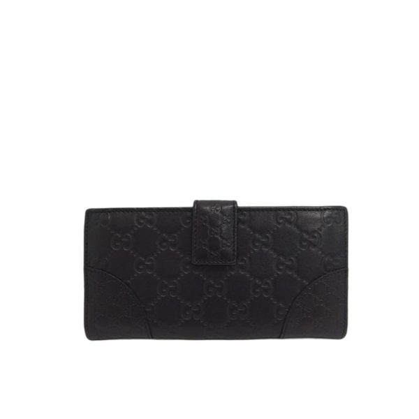 25705 2 Gucci Guccisima Leather Round Zipper Bi Fold Long Wallet Black