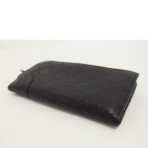 25705 3 Gucci Guccissima Round Zipper Bifold Long Wallet Black