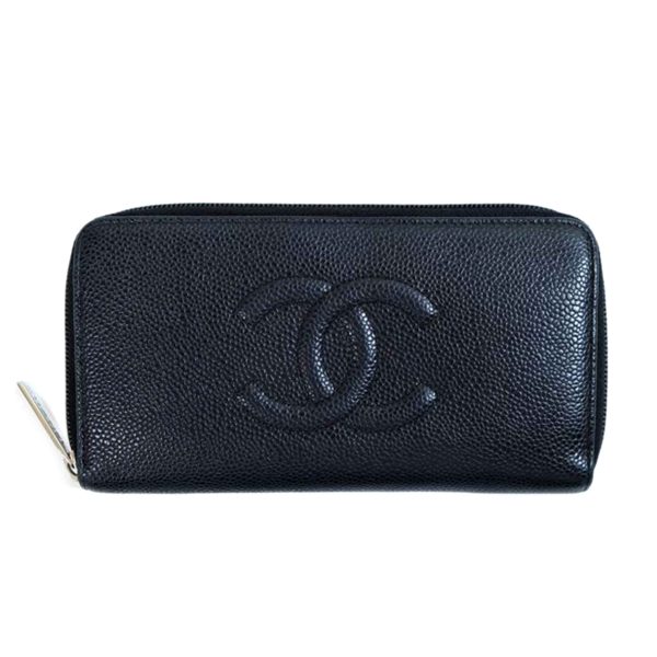 25795 1 Chanel Caviar Skin Round Zipper Long Wallet