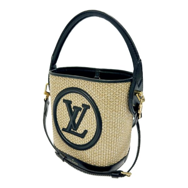 261484 2 LOUIS VUITTON Leather Raffia Petit Bucket 2WAY Basket Bag Black