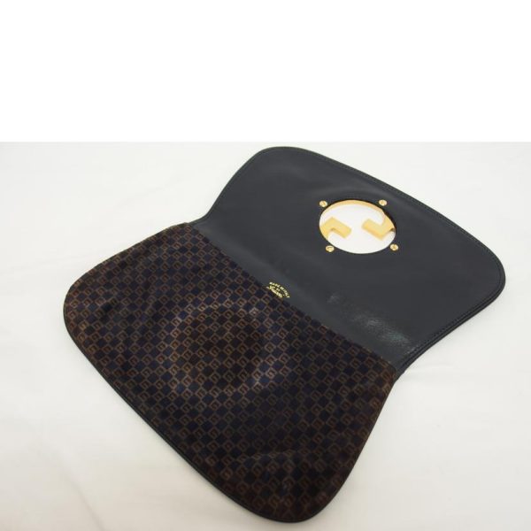 26580 6 Gucci G Metal Fittings Suede Clutch Bag Black