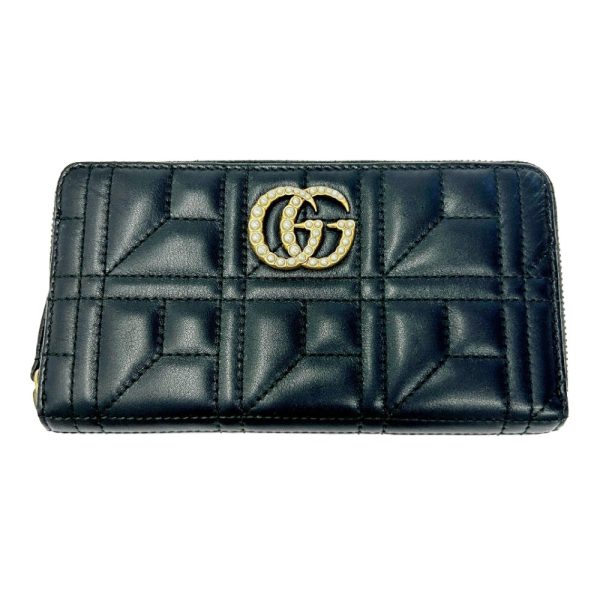 267217 1 Gucci Leather GG Marmont Quilted Pearl Long Wallet Black