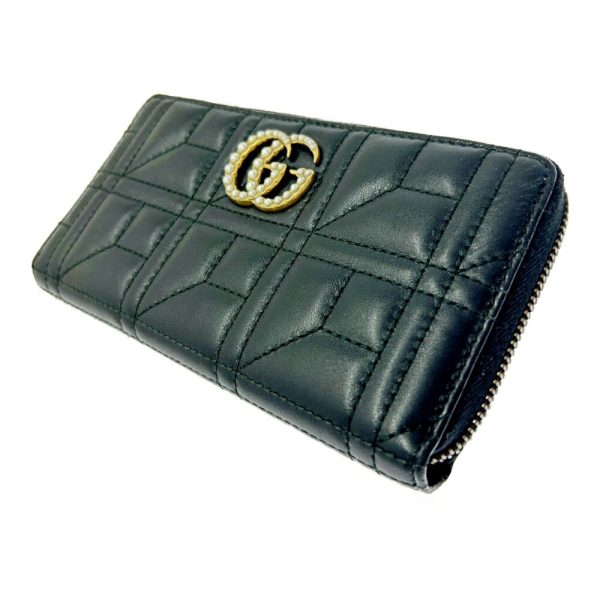 267217 2 Gucci Leather GG Marmont Quilted Pearl Long Wallet Black