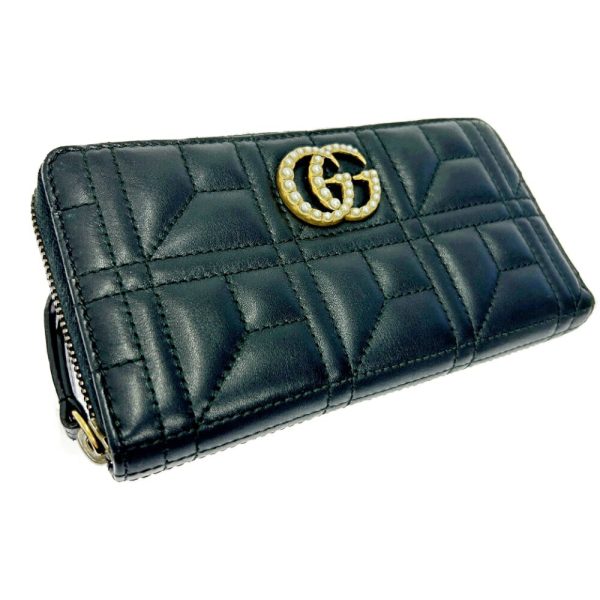 267217 3 Gucci Leather GG Marmont Quilted Pearl Long Wallet Black