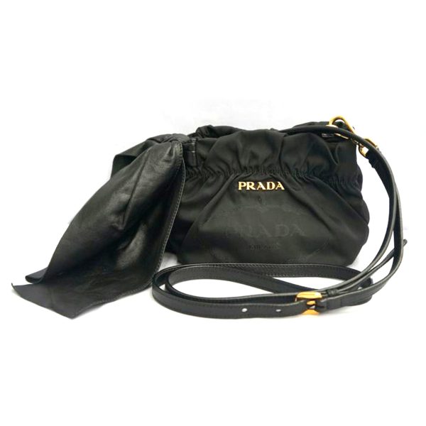 26793 1 PRADA Nylon Leather Ribbon Mini Shoulder Bag Black