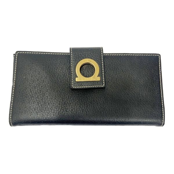 268675 1 Salvatore Ferragamo Leather Gancini Long Wallet Black