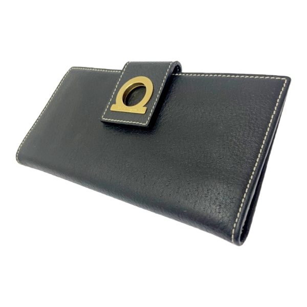 268675 2 Salvatore Ferragamo Leather Gancini Long Wallet Black