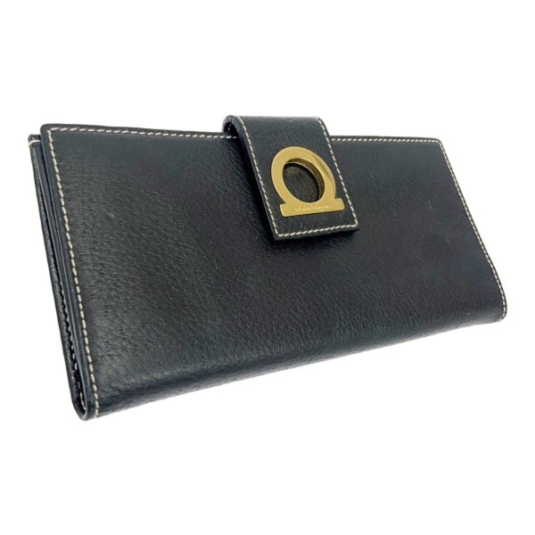 268675 3 Salvatore Ferragamo Leather Gancini Long Wallet Black