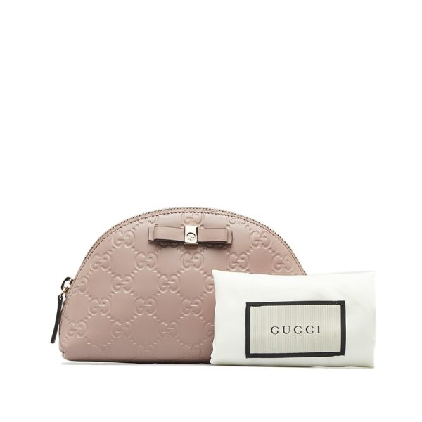 268oweha8eid484v 10 Gucci Guccisima Ribbon Case Makeup Accessory Pouch Pink Leather