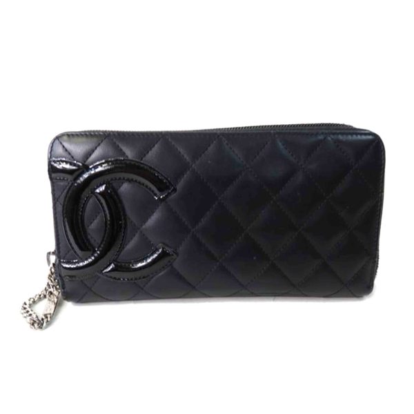 26900 1 Chanel Cocomark Cambon Line Round Zipper Long Wallet Black x Pink