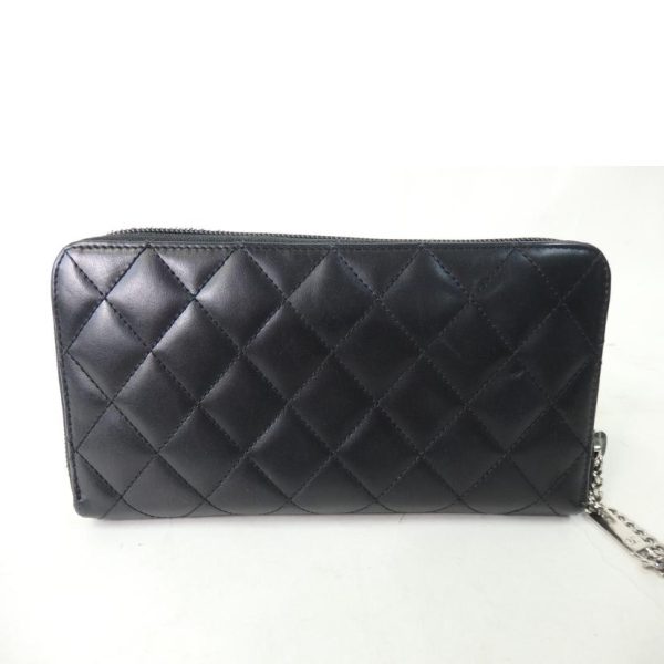 26900 2 Chanel Cocomark Cambon Line Round Zipper Long Wallet Black x Pink