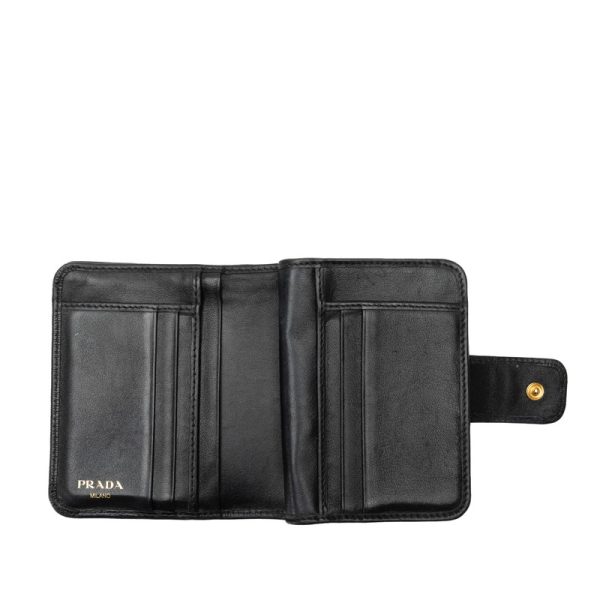 26lmmnln04w9oh1i 13 Prada Triangle Bifold Wallet L Shaped Zipper Black Leather