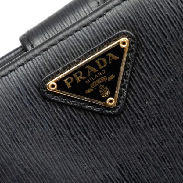 26lmmnln04w9oh1i 7 Prada Triangle Bifold Wallet L Shaped Zipper Black Leather