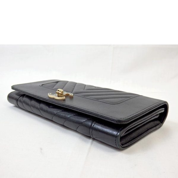 28010 3 CHANEL Mademoiselle V Stitch Leather Long Wallet