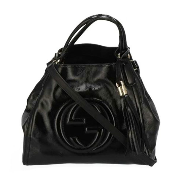 28014 1 Gucci Soho Enamel Handbag Black