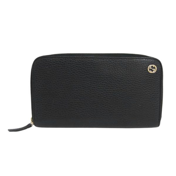 28027 1 Gucci Interlocking G Leather Round Zipper Long Wallet Black