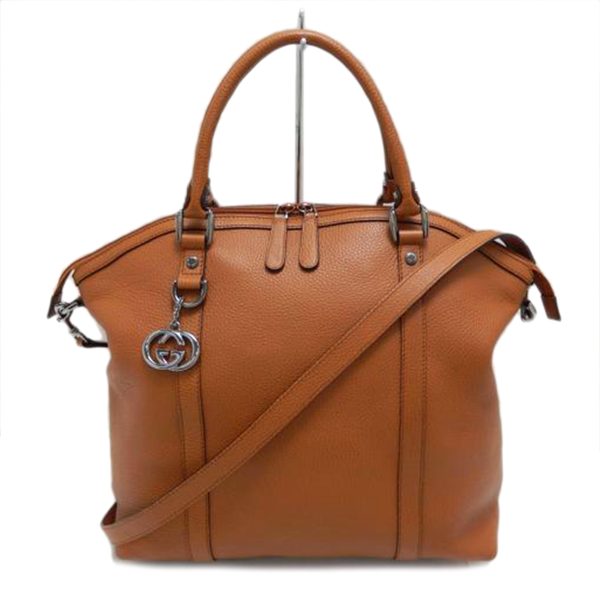 28083 1 Gucci Leather 2Way Handbag Brown