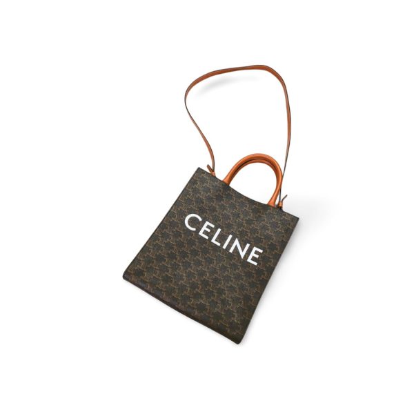 280 01 Celine Triomphe Vertical Cover PVC Leather Handbag Brown