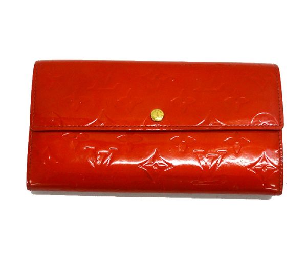 2829 1 Louis Vuitton Vernis Pochette Porte Monet Credit Long Wallet Leather Red