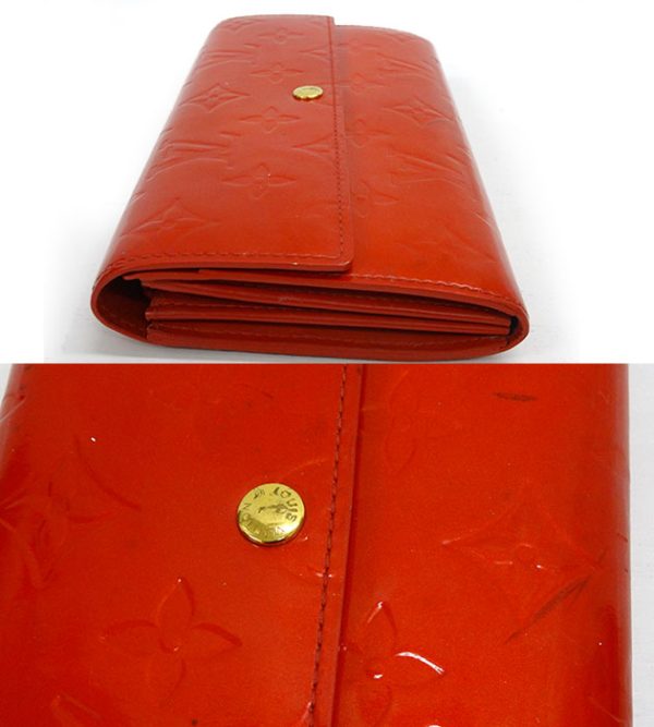 2829 2 Louis Vuitton Vernis Pochette Porte Monet Credit Long Wallet Leather Red