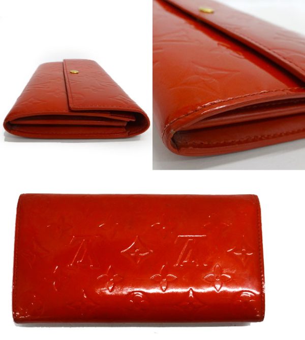 2829 3 Louis Vuitton Vernis Pochette Porte Monet Credit Long Wallet Leather Red