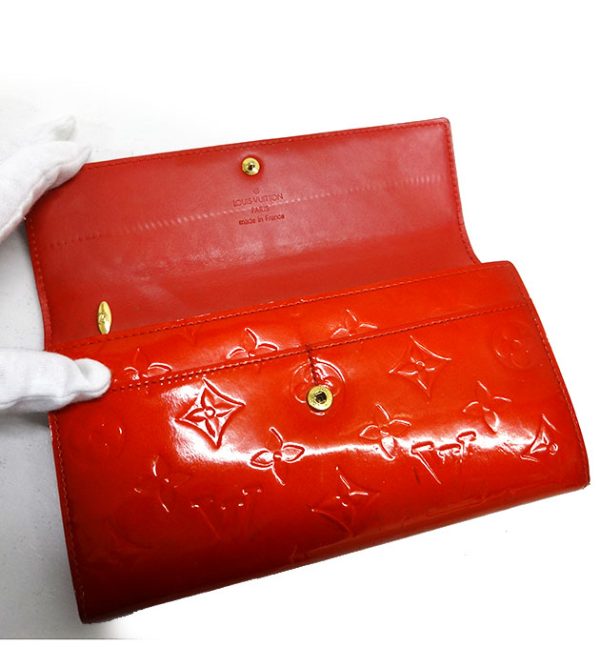 2829 5 Louis Vuitton Vernis Pochette Porte Monet Credit Long Wallet Leather Red