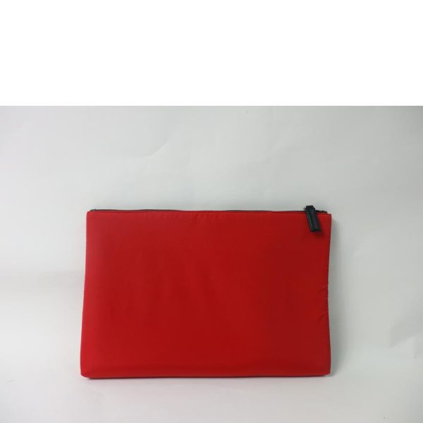 28341 2 Prada Triangle Logo Plate Nylon Saffiano Clutch Bag Red Black