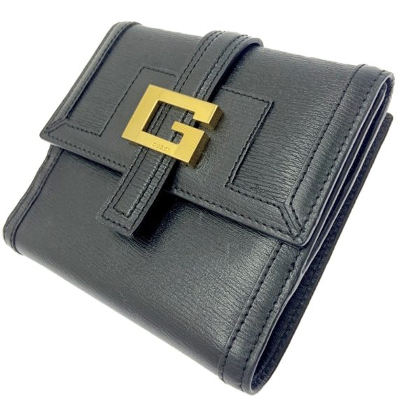 284005 2 Gucci Leather W Hook Bifold Wallet Black