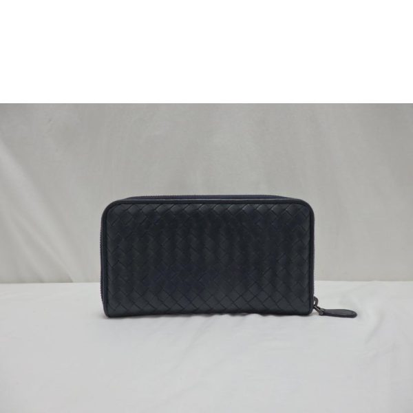 28507 2 Bottega Veneta Intrecciato Round Zipper Long Wallet Black