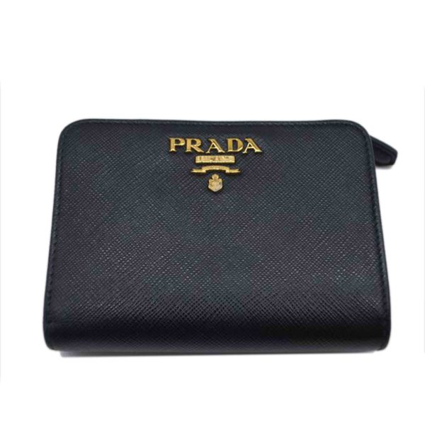 28660 1 Prada Saffiano Metal Compact Leather Wallet Bag Nero