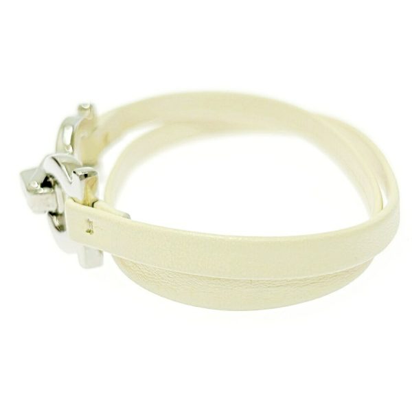 288199 3 Salvatore Ferragamo Metal Leather Gancini Bracelet Choker White