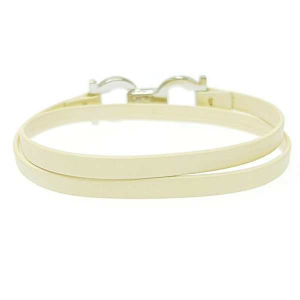 288199 4 Salvatore Ferragamo Metal Leather Gancini Bracelet Choker White