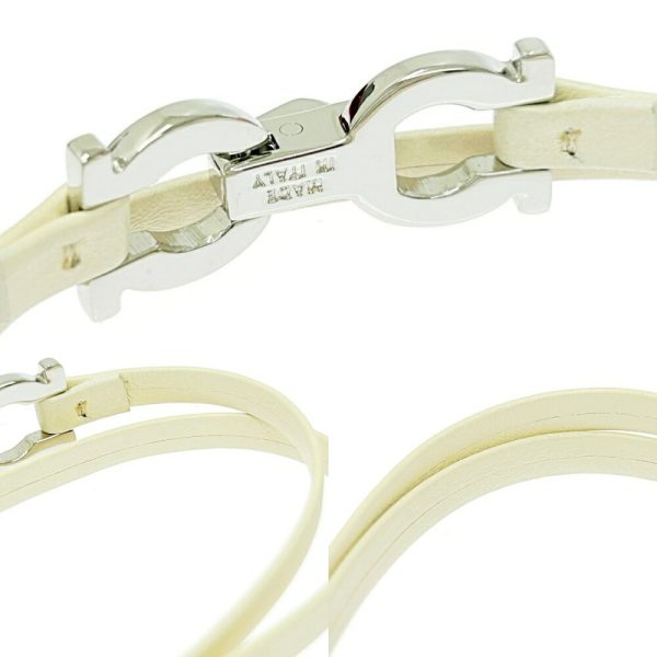 288199 6 Salvatore Ferragamo Metal Leather Gancini Bracelet Choker White