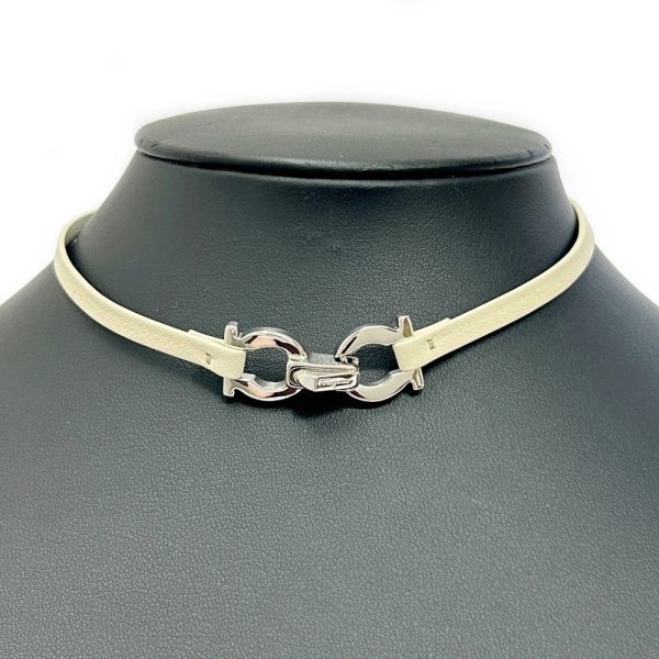 288199 7 Salvatore Ferragamo Metal Leather Gancini Bracelet Choker White